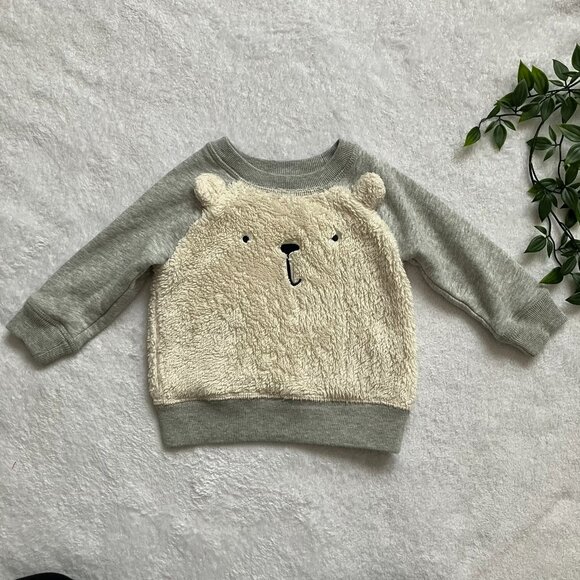 Baby Gap 6-12M Grey Fuzzy Bear Sherpa Sweatshirt VGUC Baby Neutral - Picture 16 of 16